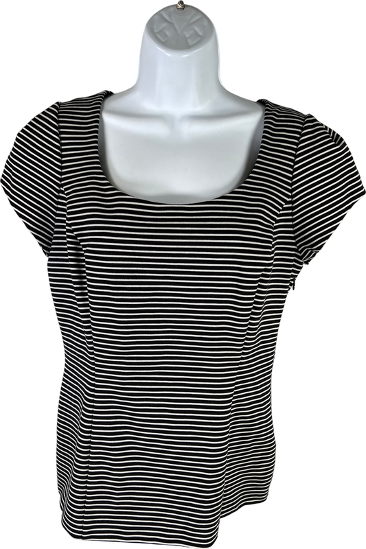 White House Black Market Women’s Black Striped Cap Sleeve Side Zip Shirt - 10