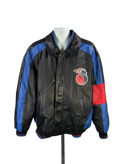 Vintage G-III and Carl Banks NBA Detroit Pistons Black/Blue Leather Jacket - XXL