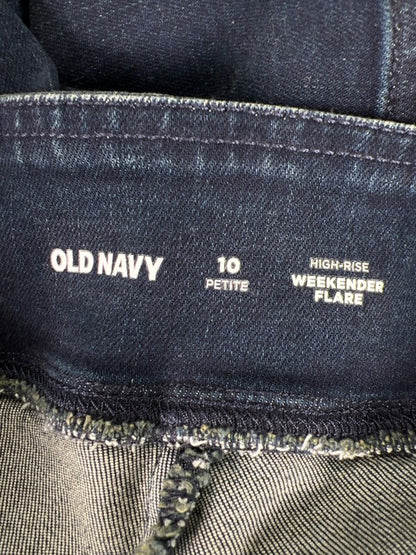 Old Navy Women's Dark Wash Weekender Flare High Rise Pull On Jeans - 10 Petite image 3
