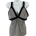 Athleta Women's White/Black Striped V-Neck Tankini Swimsuit Top - L