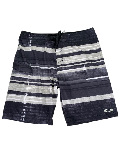 Oakley Men's Black/Beige Striped Unlined Swim Shorts - 40