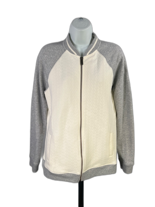 Lands End Women's White/Gray Long Sleeve Full Zip Sweatshirt Jacket - M