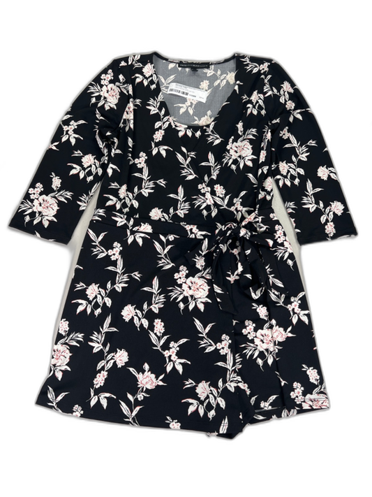 White House Black Market Women's Black Floral Wrap Front Short Romper - S Petite