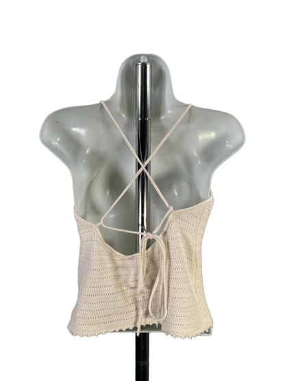 Abercrombie & Fitch Women's White Crochet Cami Strap Tie Back Sleeveless Top - M image 2