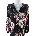 White House Black Market Women's Black/Pink Floral Long Sleeve Blouse - XXS