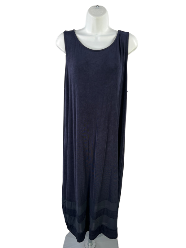 Chico's Women's Blue Sleeveless Sheer Striped Bottom Midi Dress - 3/US 16