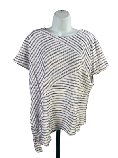 Chico's Women's White/Multicolor Textured Striped Short Sleeve Shirt - 3/US XL