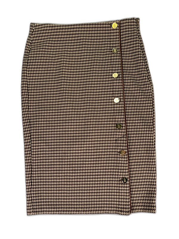 Lauren Ralph Lauren Women's Brown Houndstooth Side Zip Straight Skirt - S