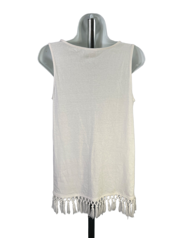 J Jill Women's White V Neck Fringe Tassle Trim Sleeveless Shirt - S image 2