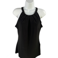White House Black Market Women's Black Shirred Neck Sleeveless Blouse - S