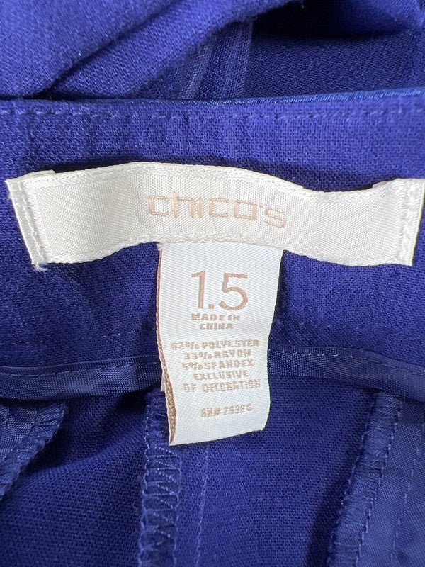 Chico's Women's Blue/Purple Satin Trim Pleated Front Pants - 1.5/US M image 3