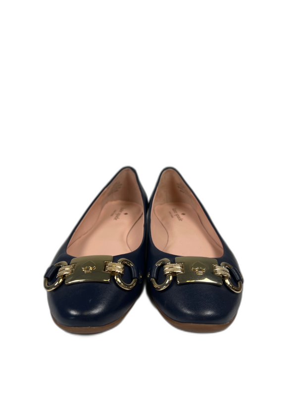 Kate Spade Women's Blue Leather Phoebe Gold Accent Ballet Flats - 7 image 2