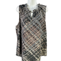 Cabi Women's Gray Geometric Sleeveless Tie Back Tunic Blouse - XL