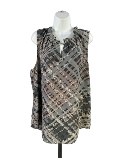 Cabi Women's Gray Geometric Sleeveless Tie Back Tunic Blouse - XL