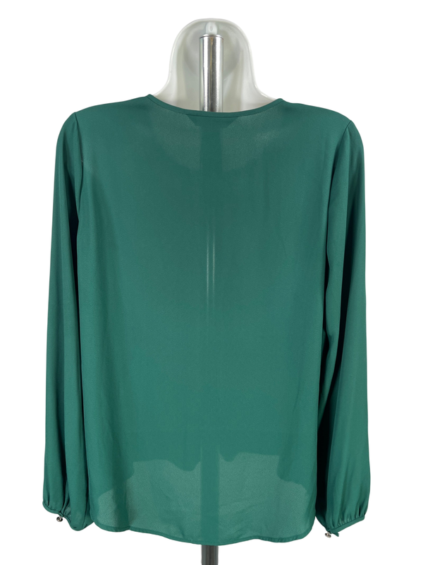 White House Black Market Women's Green V-Neck Semi-Sheer Blouse - 4 image 2