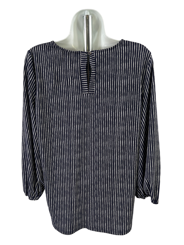 Adrianna Papell Women's Blue/White Striped 3/4 Sleeve Blouse - M image 2