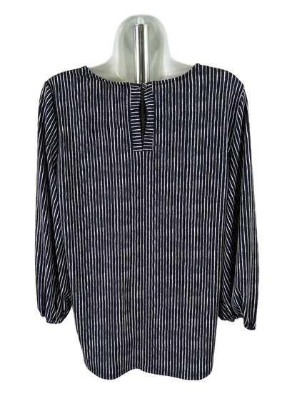 Adrianna Papell Women's Blue/White Striped 3/4 Sleeve Blouse - M image 2