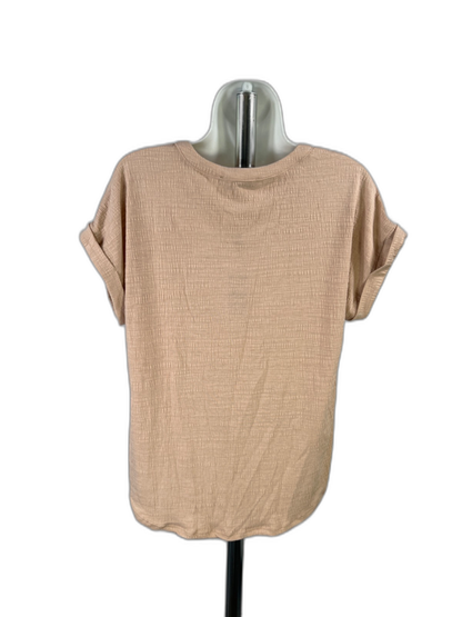 Cable And Gauge Women's Beige Embroidered Knit Cuffed Short Sleeve Shirt - L image 2