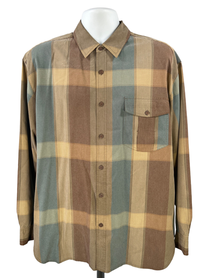 Tommy Bahama Men's Brown/Blue Silk Plaid Long Sleeve Button Up Shirt - L