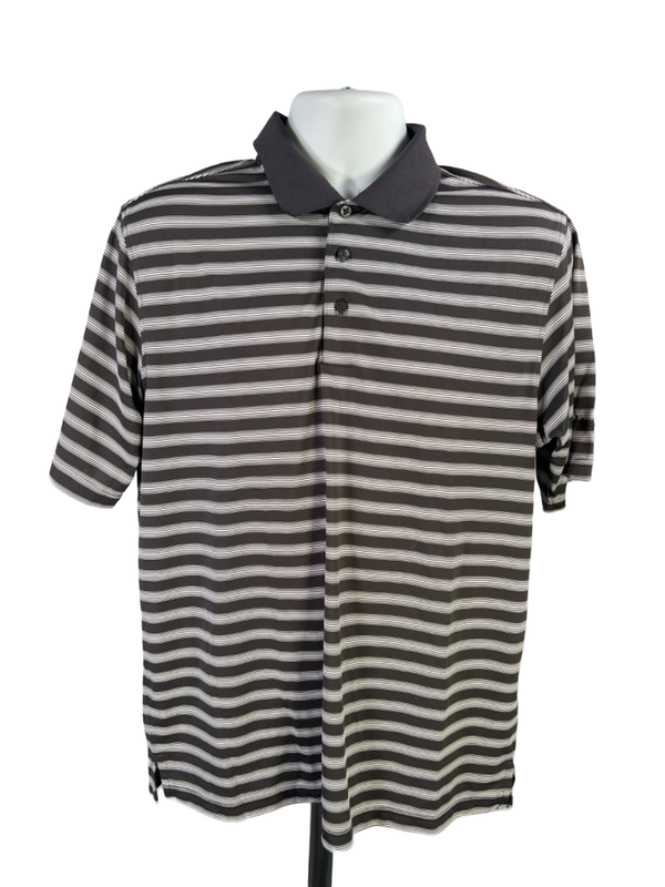 Walter Hagen Men's Gray Striped Hydro-Dri Short Sleeve Golf Polo Shirt - M