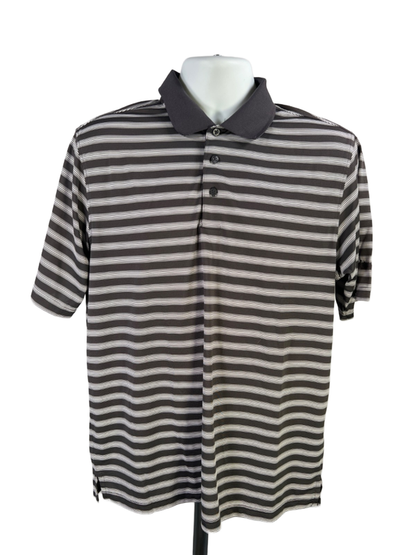 Walter Hagen Men's Gray Striped Hydro-Dri Short Sleeve Golf Polo Shirt - M