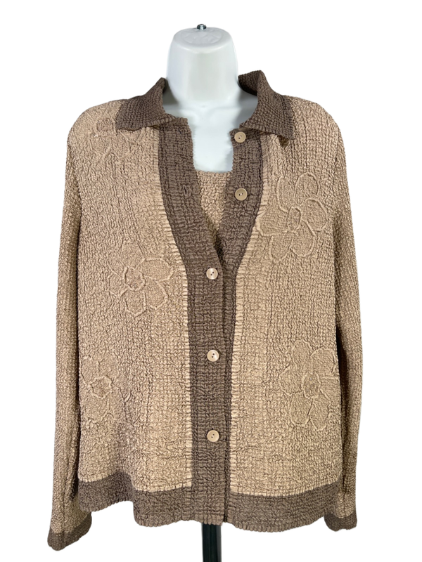 Tania Nardi Women's Beige Crinkled Texture Tank and Jacket Set - S/M