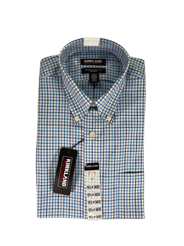 Kirkland Signature Men's Blue Traditional Fit Long Sleeve Button Up Shirt - 15.5