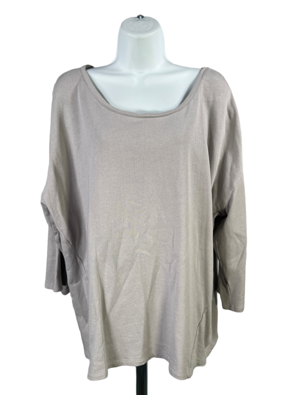 Pure Jill Women's Gray Cotton Scoop Neck 3/4 Sleeve Tee Shirt - L