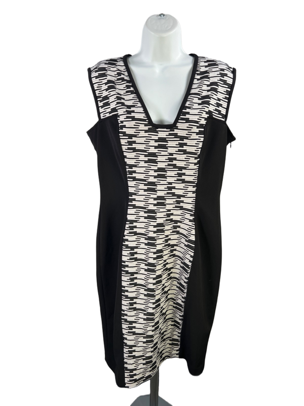 Anne Klein Women’s Black/White Sleeveless Keyhole Front Sheath Dress - 12