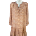 Rose and Olive Women's Red/Beige 3/4 Sheer Sleeve Tiered Short Dress - M