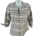 Anne Klein Women's Gray/White 3/4 Tie Sleeve Textured Blouse - S