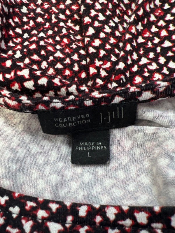 J Jill Women's Black/Red Patterned Elbow Sleeve Tee Shirt - L image 3