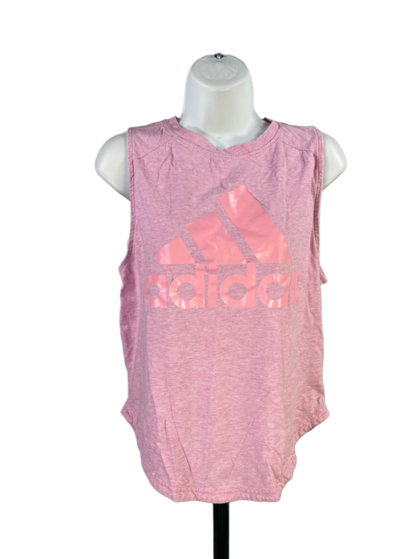 Adidas Women's Pink Heather Logo Sleeveless Hi-Low Athletic Tank Top - XS