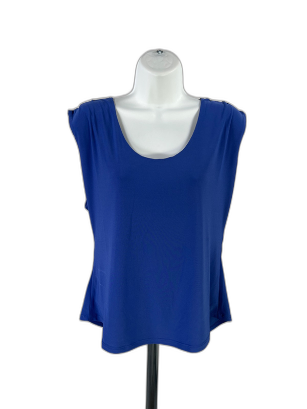 White House Black Market Women's Blue Scoop Neck Sleeveless Shirt - L