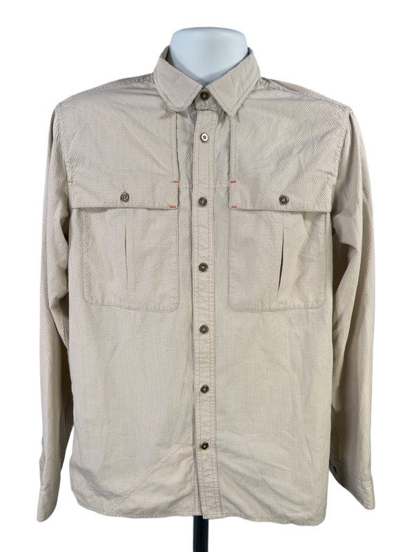 Orvis Men's Green Plaid Textured Vented Long Sleeve Button Up Fishing Shirt - S