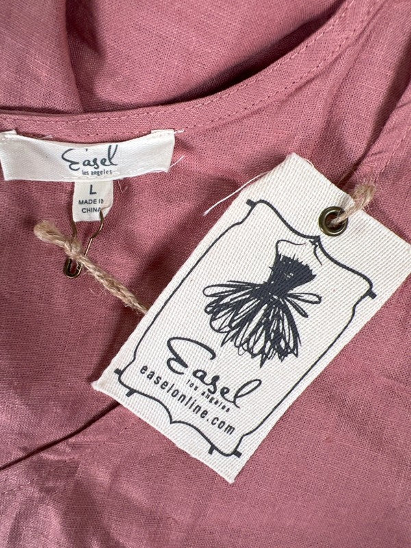 Easel Women's Pink Linen Blend Sleeveless Wide Leg Jumpsuit - L image 3