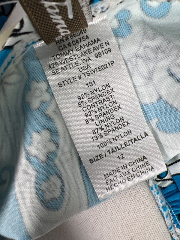Tommy Bahama Women's Blue Paisley V Wire Halter Layered One Piece Swimsuit - 12 image 4
