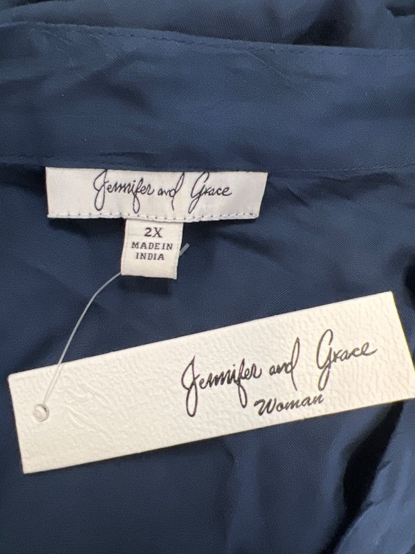 Jennifer Women’s Navy Blue Long Sleeve Button Up Blouse - Plus 2X image 3