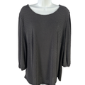 Adrianna Papell Women's Black/White Polka Dot Pleated 3/4 Sleeve Blouse - 1X
