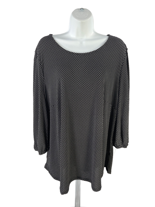 Adrianna Papell Women's Black/White Polka Dot Pleated 3/4 Sleeve Blouse - 1X