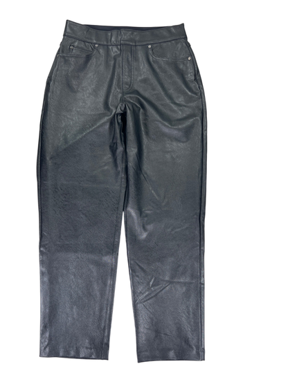 Spanx Women's Black Faux Leather Pull On Stretch Straight Leg Pants - M