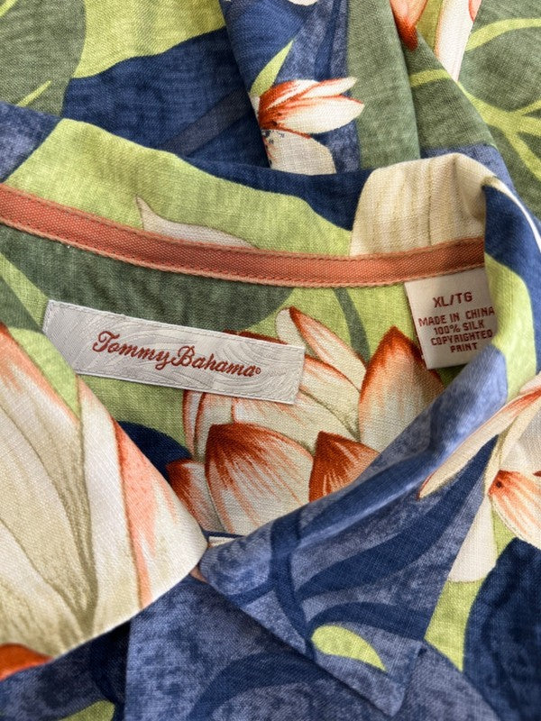 Tommy Bahama Men's Green/Blue Silk Floral Short Sleeve Button Up Shirt- XL image 3