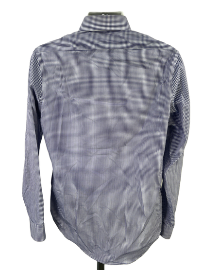 Calvin Klein Men's Blue/White Plaid Slim Fit Long Sleeve Button Up Shirt - 15.5 image 2