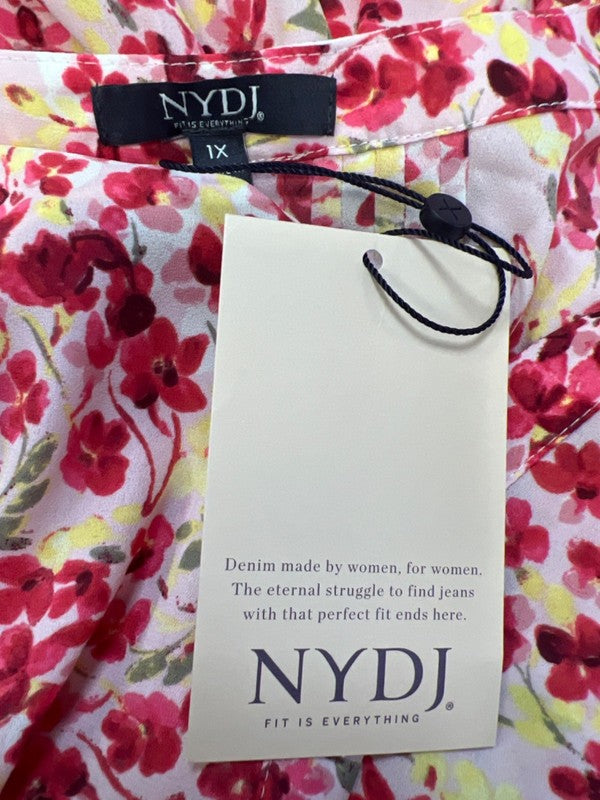 NYDJ Women's Pink Floral Pintuck Pleated 3/4 Sleeve Button Up Blouse - 1X Plus image 3