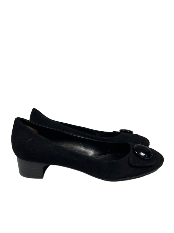 Franco Sarto Women's Black Faux Suede Asia Block Pump Heels - 8.5