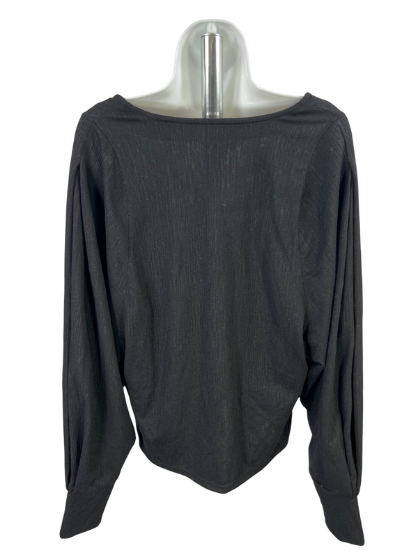 Banana Republic Women's Black Long Sleeve V-Neck Textured Blouse - L image 2