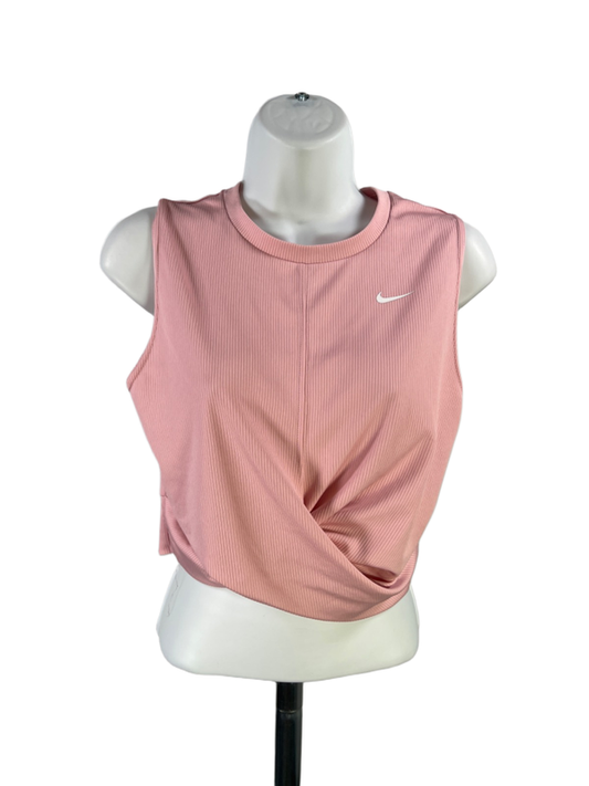 Nike Women's Pink Ribbed Dri-Fit Cropped Sleeveless Athletic Shirt -