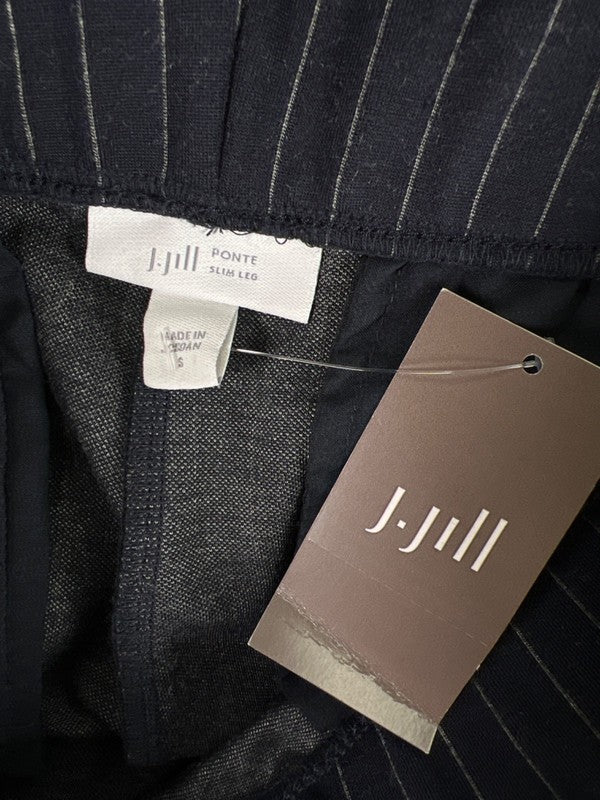 J Jill Women's Navy Blue Pinestripe Pull On Ponte Slim Leg Pants - S image 3