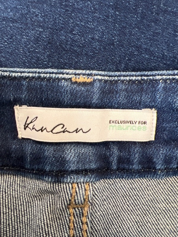 KanCan Women's Dark Wash Mid Rise Frayed Cuff Straight Denim Jeans - 14 Plus image 3