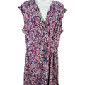 Lands End Women's Purple Paisley V-Neck Sleeveless A-Line Dress - XL